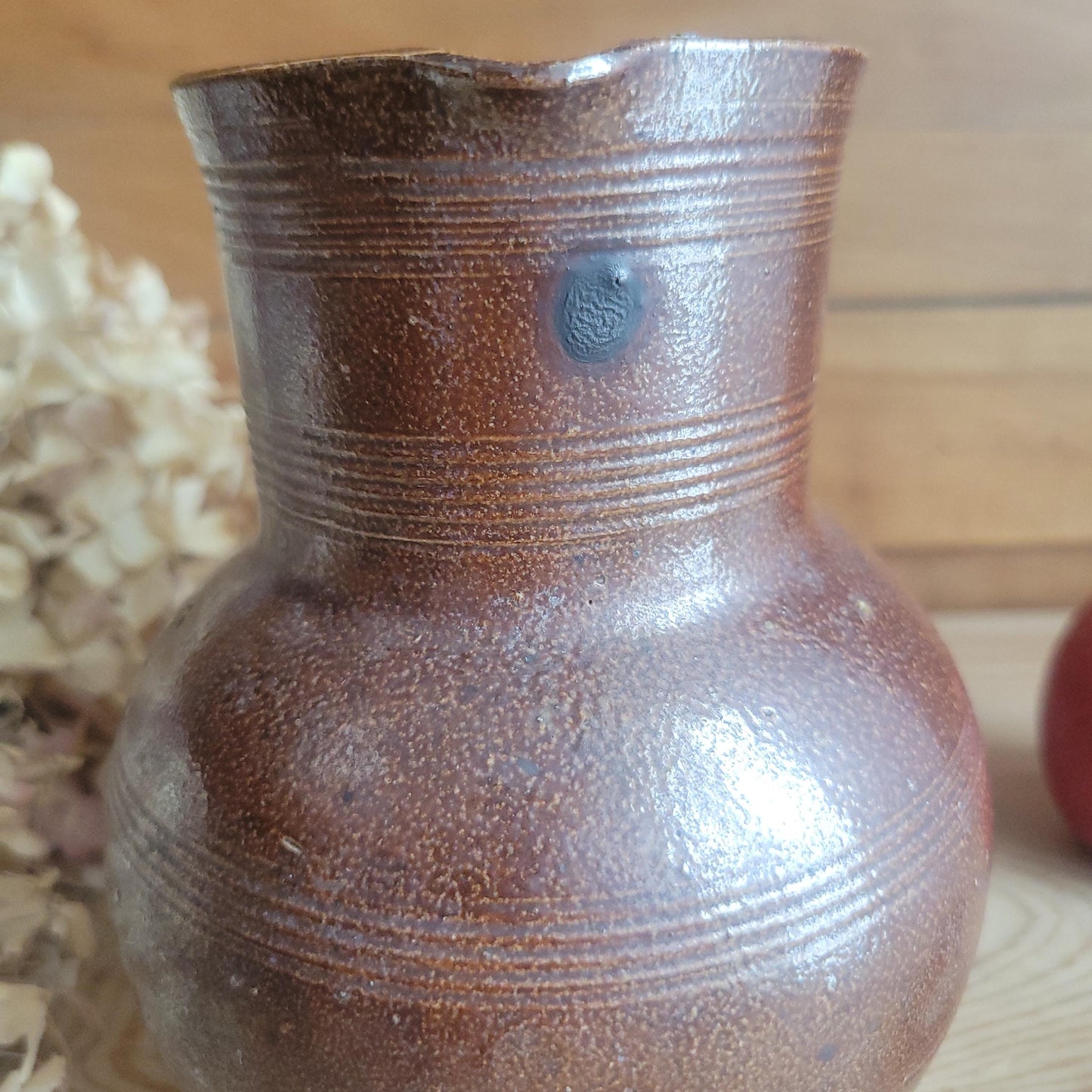 Berry French Stoneware Jug with Dark Brown Glaze and White Interior, France c.1900