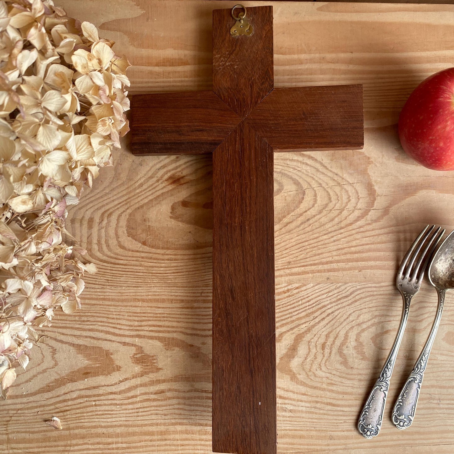 Vintage Crucifix in Wood, Stone and Metal, France c.1940