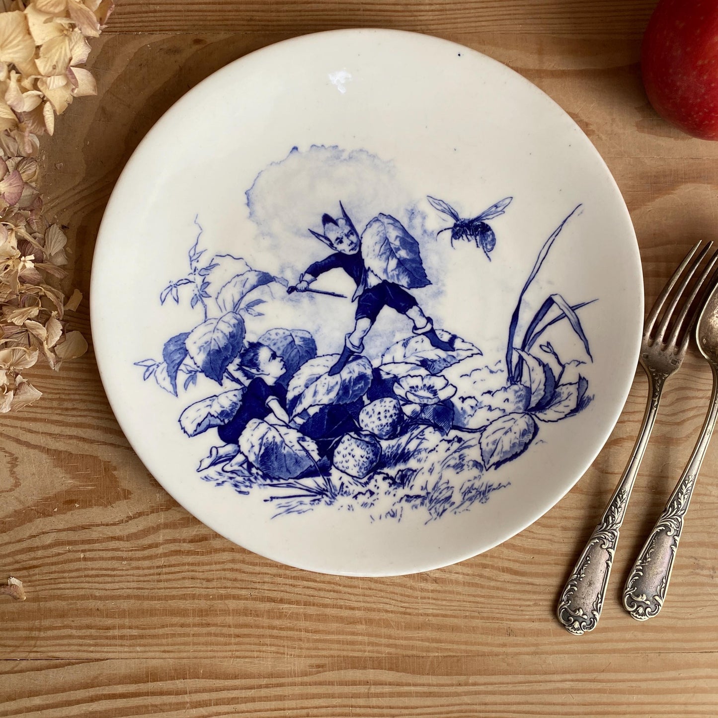 Fairy Series Staffordshire Dinner Plate ‘An Unpleasant Interruption’, Brownfield Blue Transferware, England c.1880
