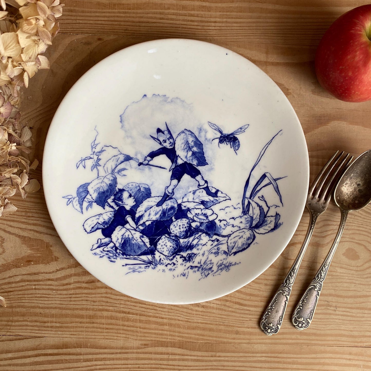 Fairy Series Staffordshire Dinner Plate ‘An Unpleasant Interruption’, Brownfield Blue Transferware, England c.1880