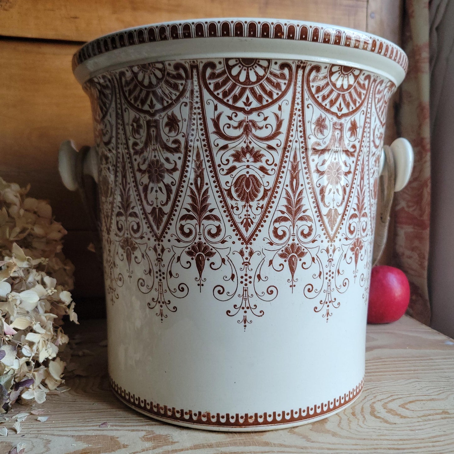 Very Large Sarreguemines Earthenware Pot with handle France c.1890
