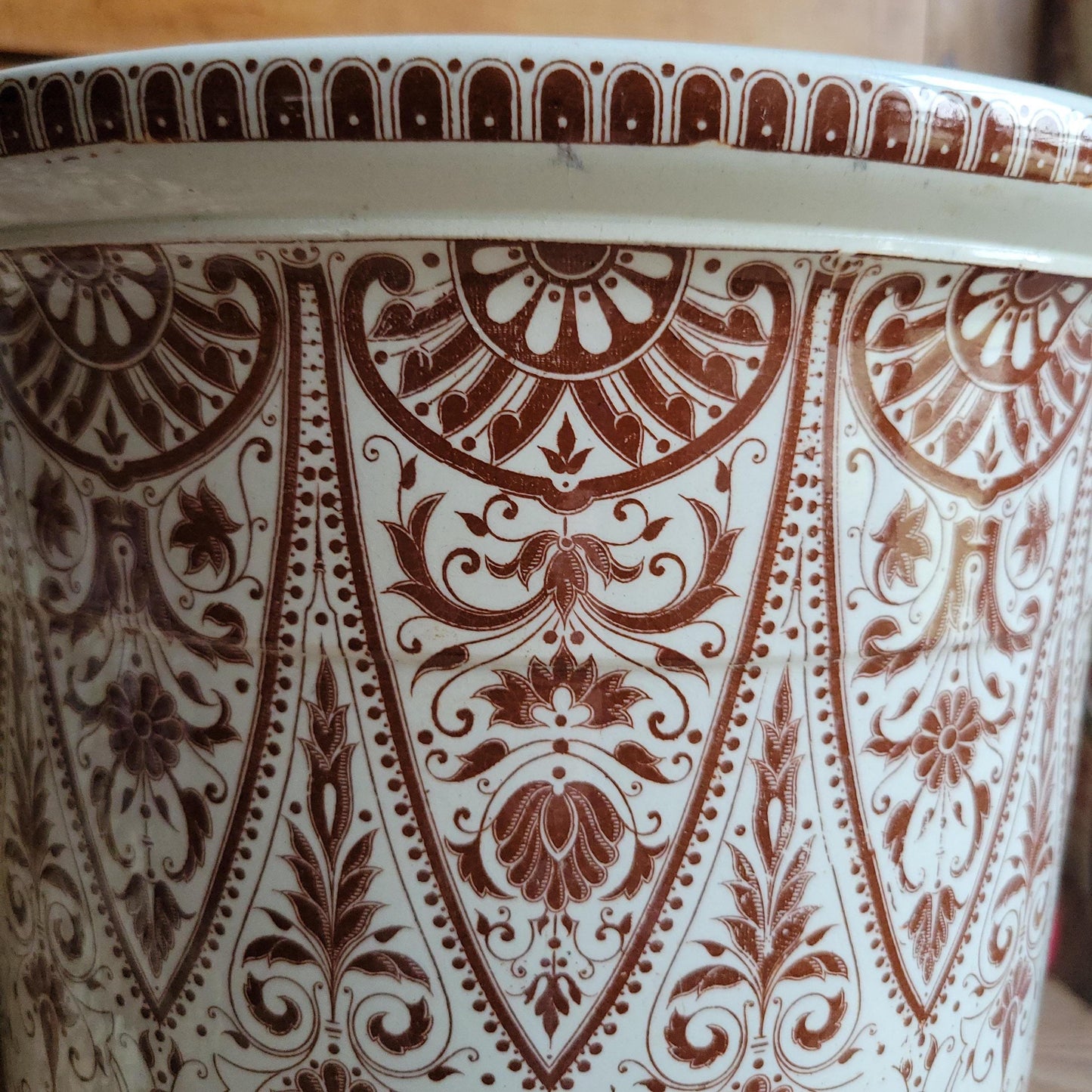 Very Large Sarreguemines Earthenware Pot with handle France c.1890