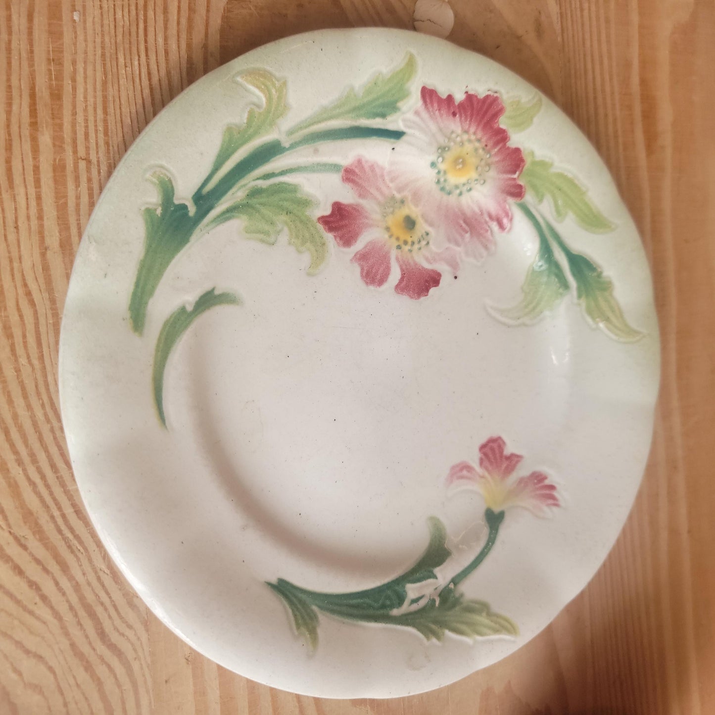 Small French Majolica Side Plate with Floral Motif, France c.19th Century