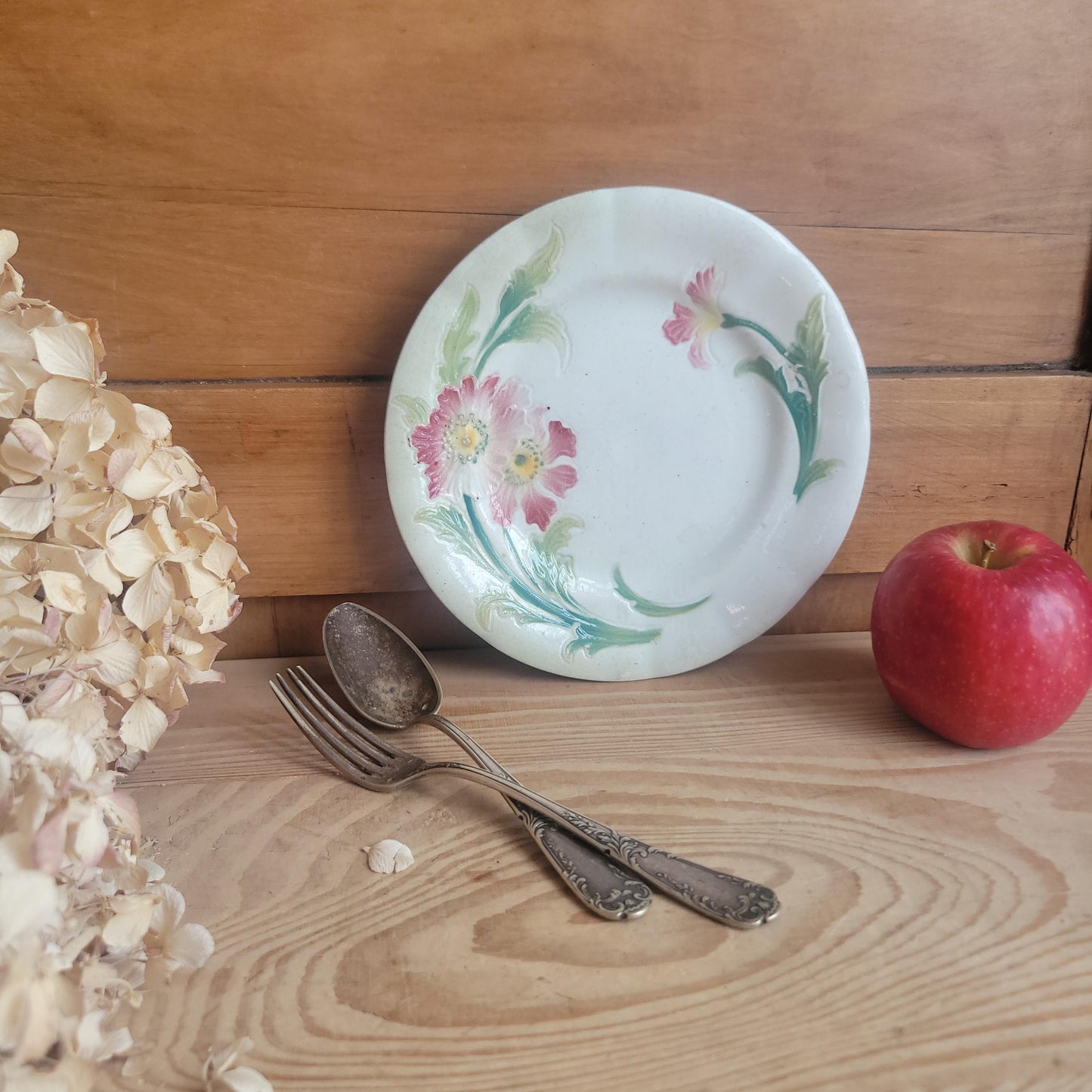 Small French Majolica Side Plate with Floral Motif, France c.19th Century