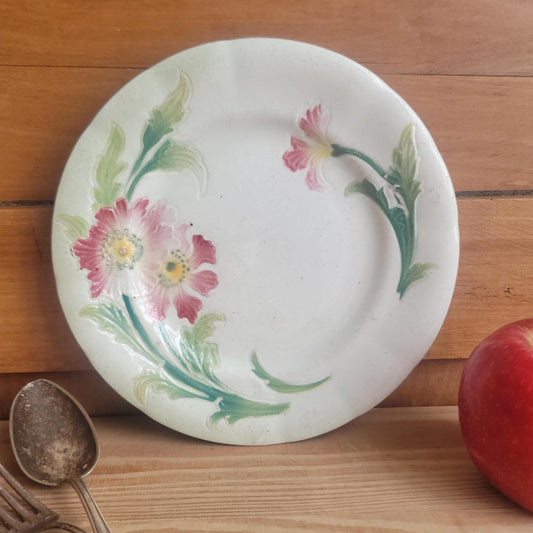 Small French Majolica Side Plate with Floral Motif, France c.19th Century