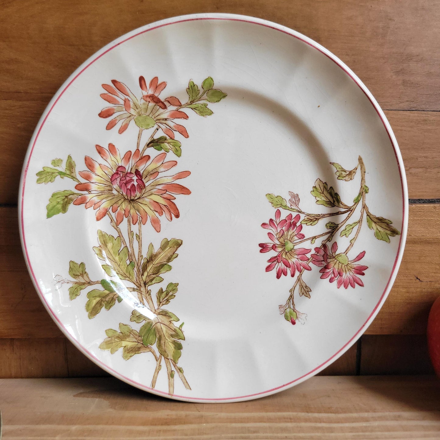 Antique Longchamp Dessert Plate with Polychrome Pink Floral Transferware, France c.1890