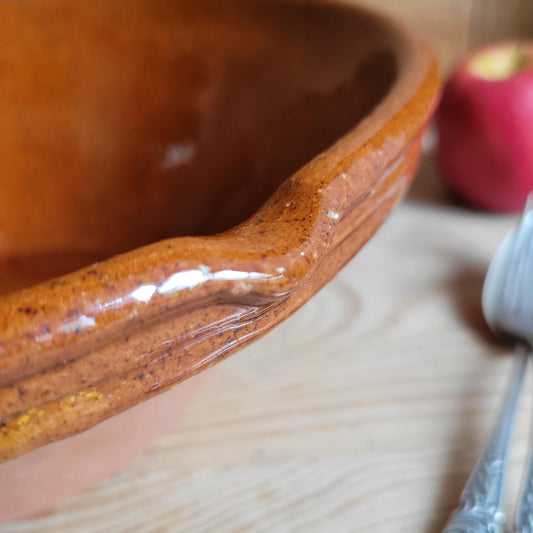 Vintage Terracotta Tian Bowl with Brown Glazed Rim and Handles, France