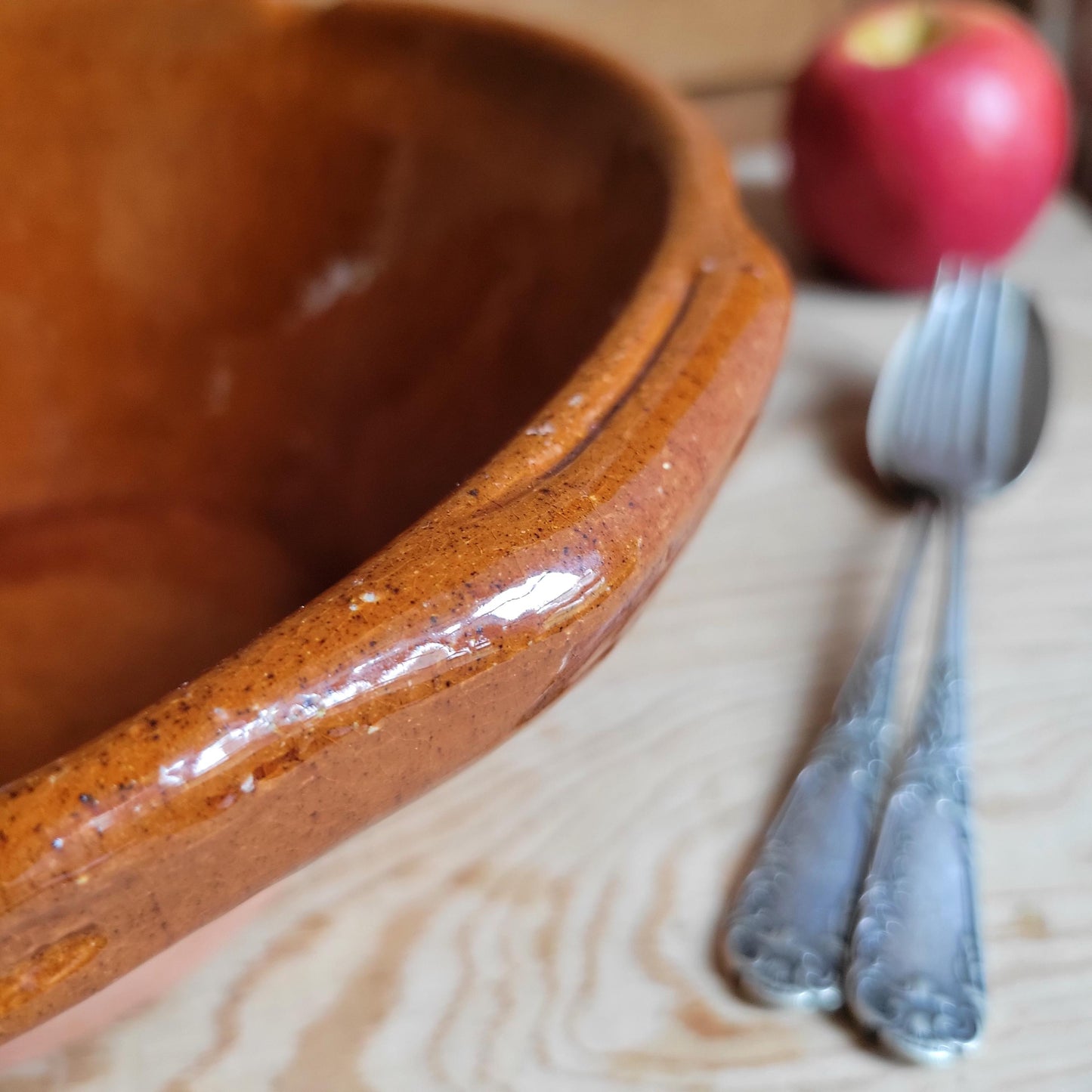 Vintage Terracotta Tian Bowl with Brown Glazed Rim and Handles, France