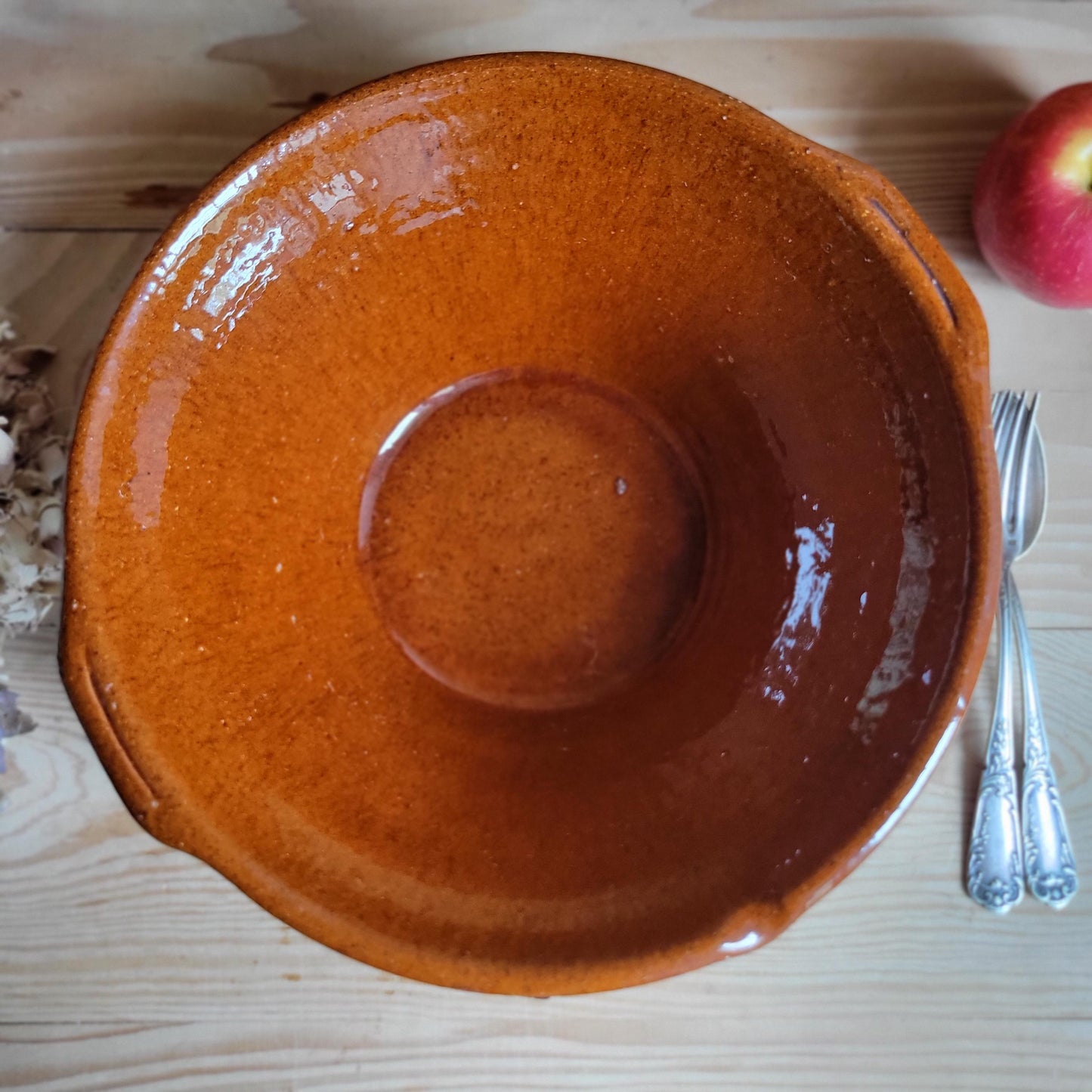 Vintage Terracotta Tian Bowl with Brown Glazed Rim and Handles, France
