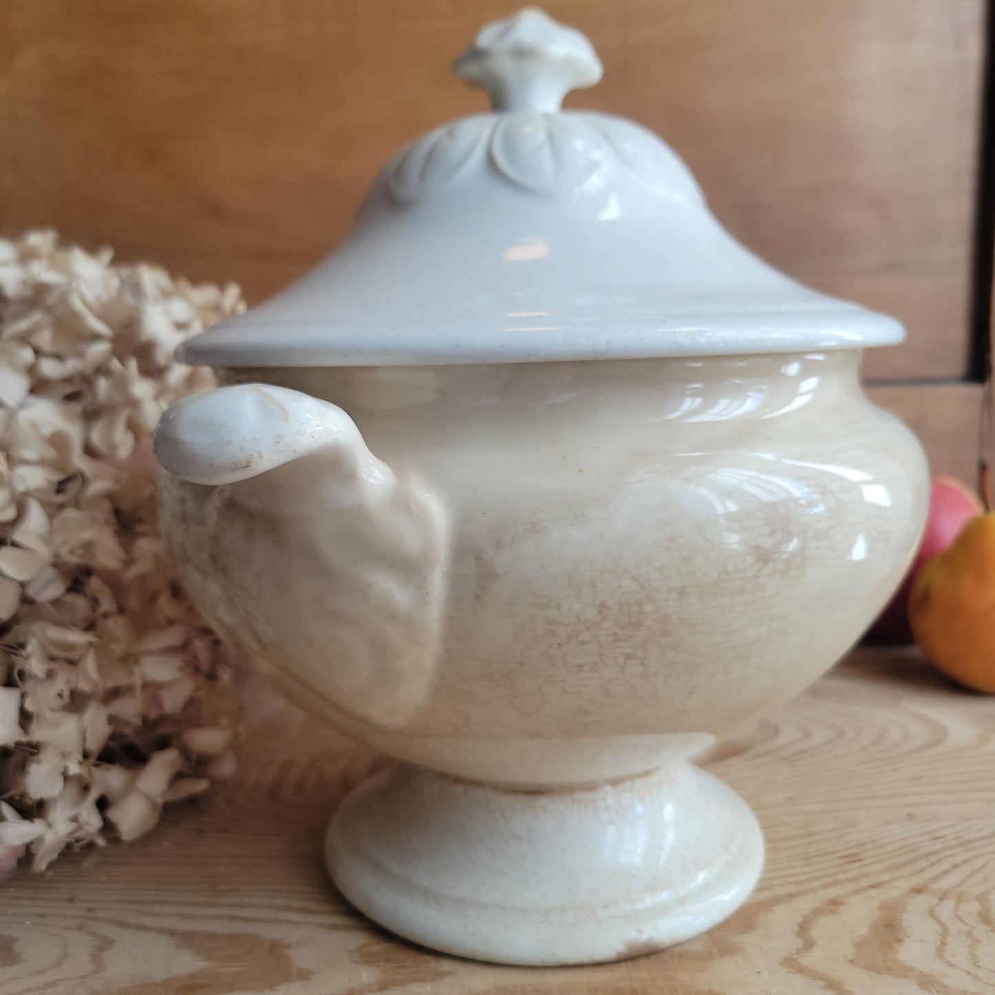 White Tea-Stained Soupière by Petrus Regout, Maastricht c.1880
