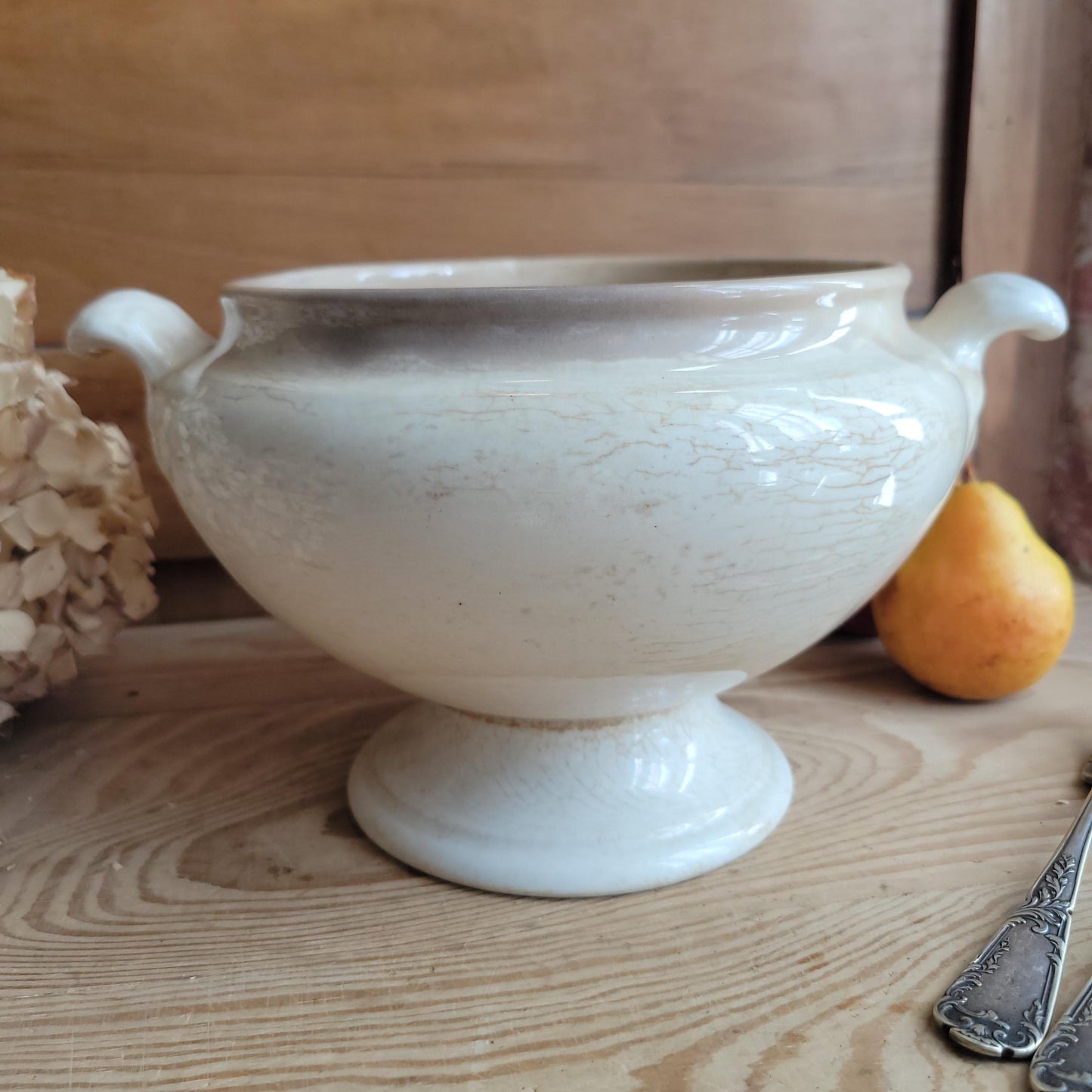 White Tea-Stained Soupière by Petrus Regout, Maastricht c.1880