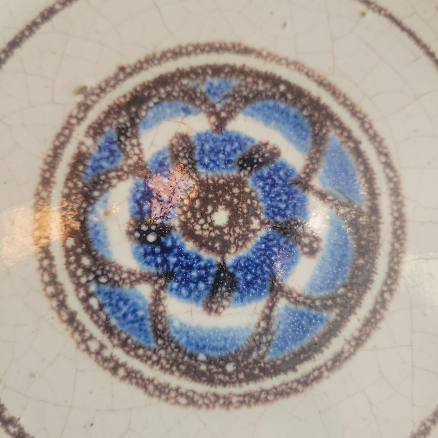 Small Cul Noir Round Platter, Blue and Brown Design, Rouen Area, France c.1900
