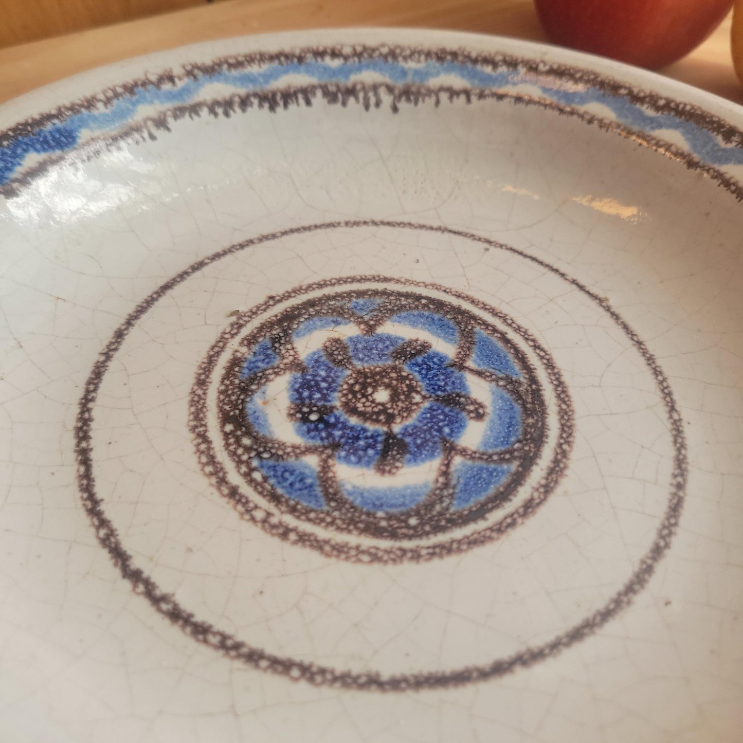 Small Cul Noir Round Platter, Blue and Brown Design, Rouen Area, France c.1900