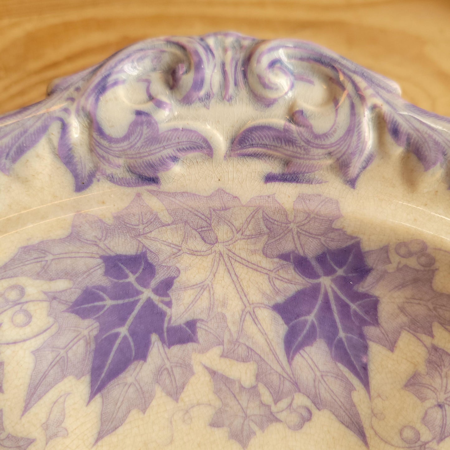 Bryonia Shallow Dish in Lilac Transferware, Sarreguemines France c.1890