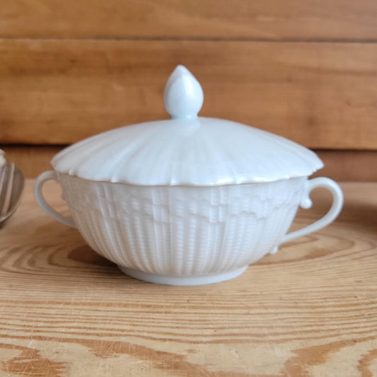 Small Girauld Porcelain Cache Pot / Sugar Bowl with Lid and Handles French Antique c1910