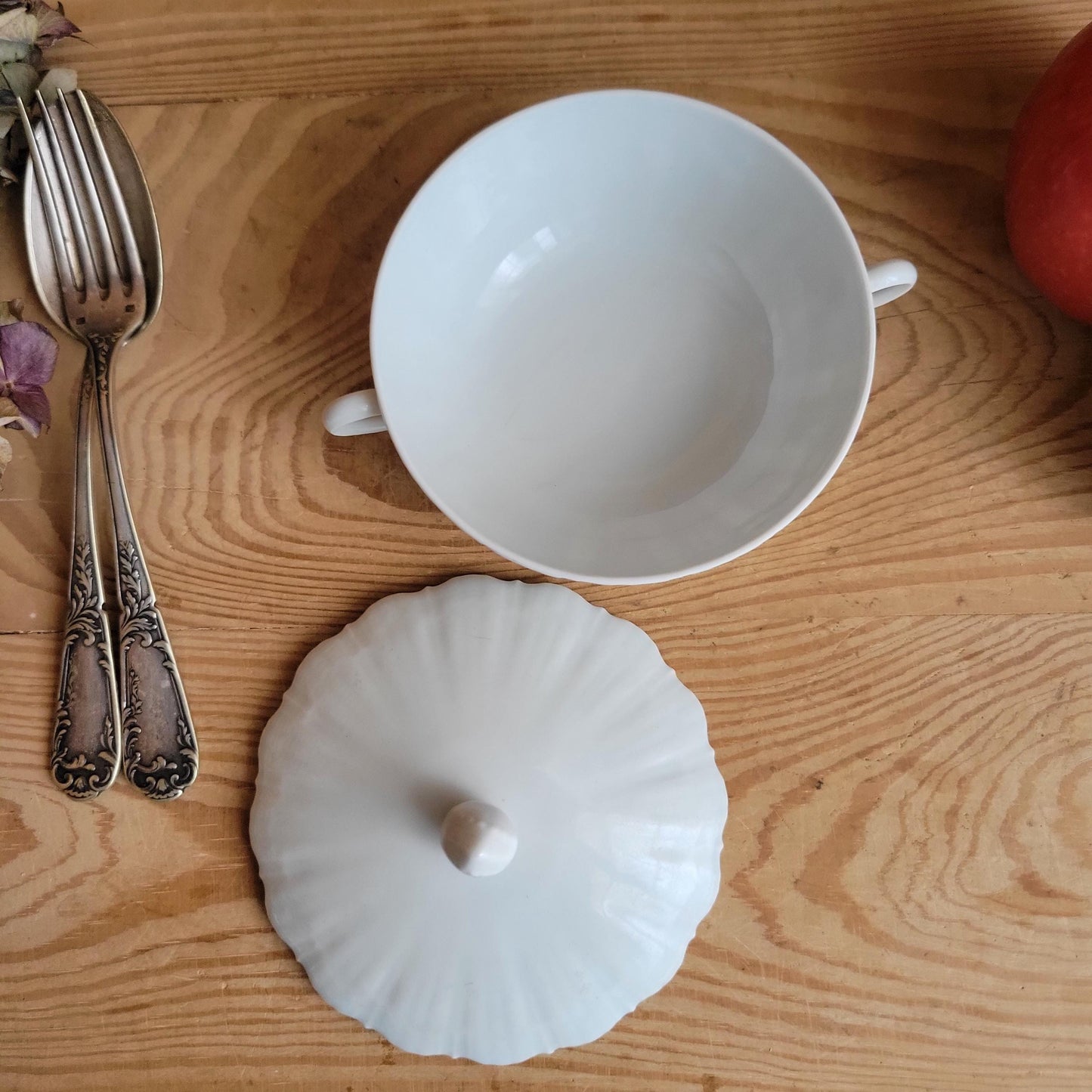 Small Girauld Porcelain Cache Pot / Sugar Bowl with Lid and Handles French Antique c1910
