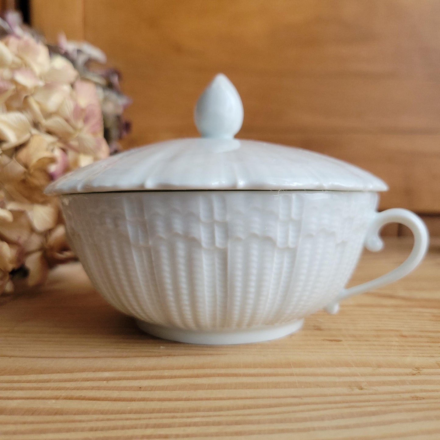 Small Girauld Porcelain Cache Pot / Sugar Bowl with Lid and Handles French Antique c1910