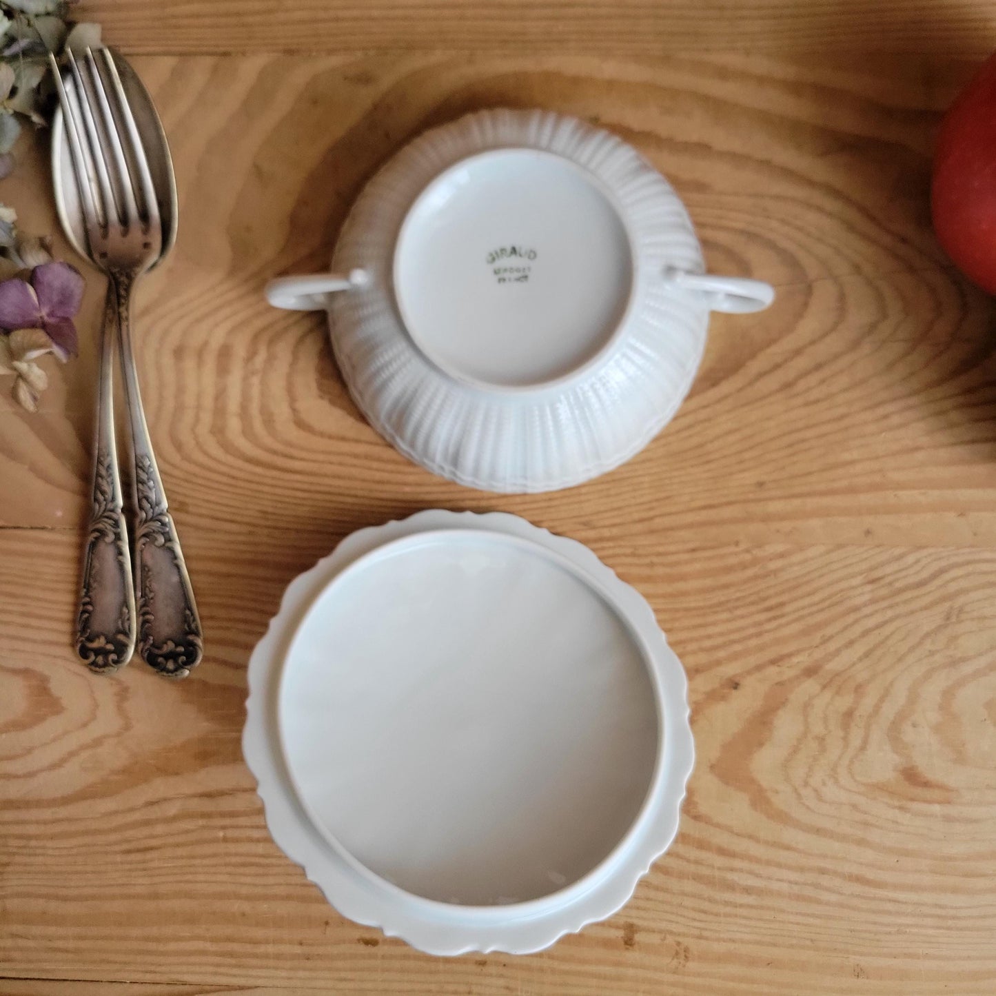 Small Girauld Porcelain Cache Pot / Sugar Bowl with Lid and Handles French Antique c1910