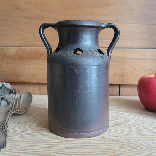 Small Perforated Earthenware Pot, French vintage artisinal pottery Correze region France c 1920-1940