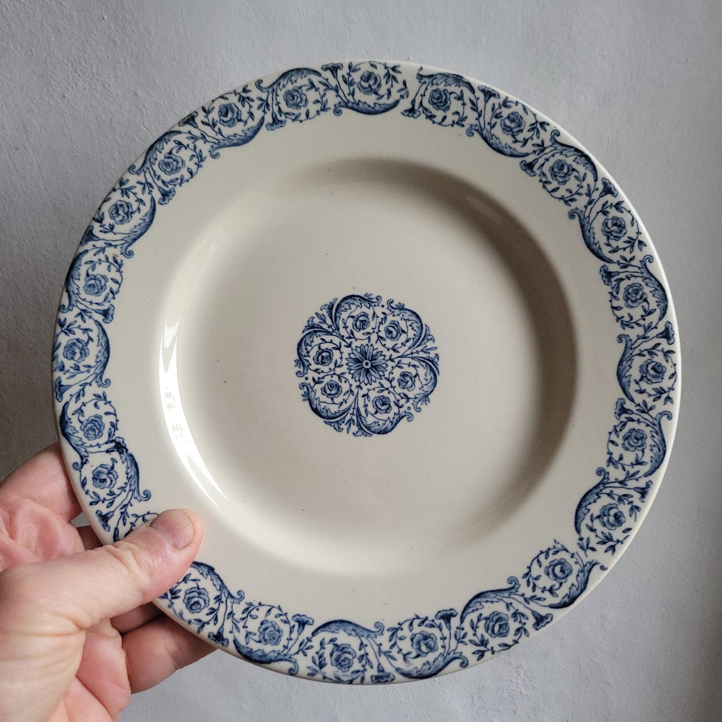 Gien ‘Biarritz’ Cake Plate in Teal Transferware, France c.1880