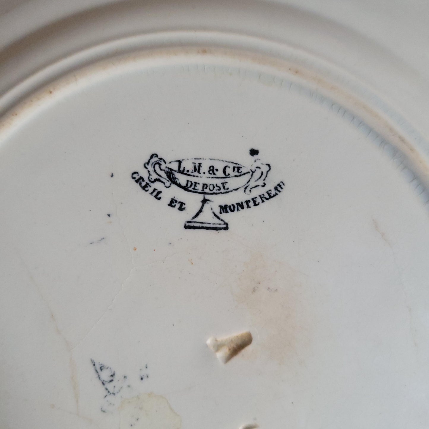 Creil et Montereau ‘Exposition 1867’ Parlant Plate, Black Transferware c.1870