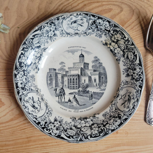 Creil et Montereau ‘Exposition 1867’ Parlant Plate, Black Transferware c.1870