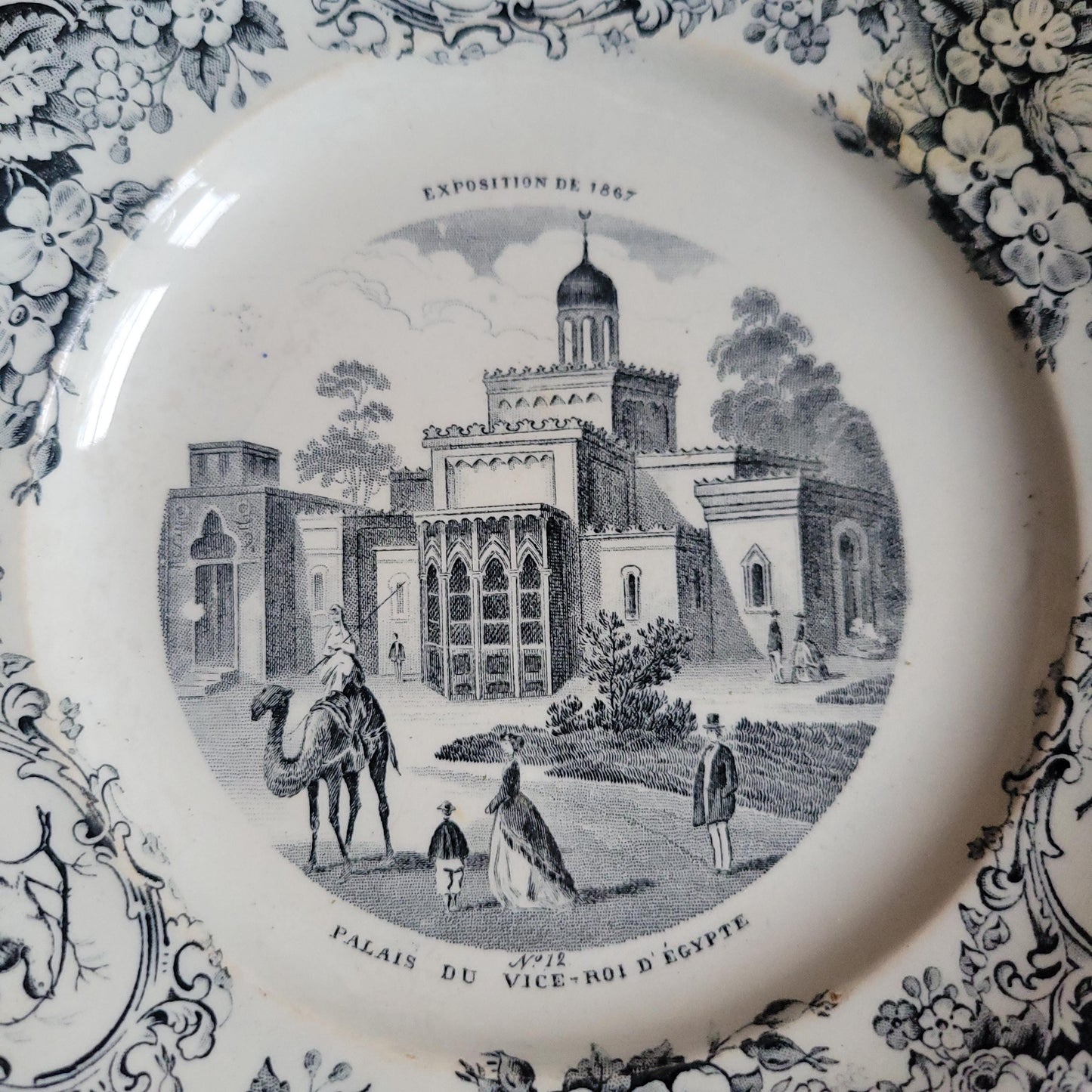 Creil et Montereau ‘Exposition 1867’ Parlant Plate, Black Transferware c.1870