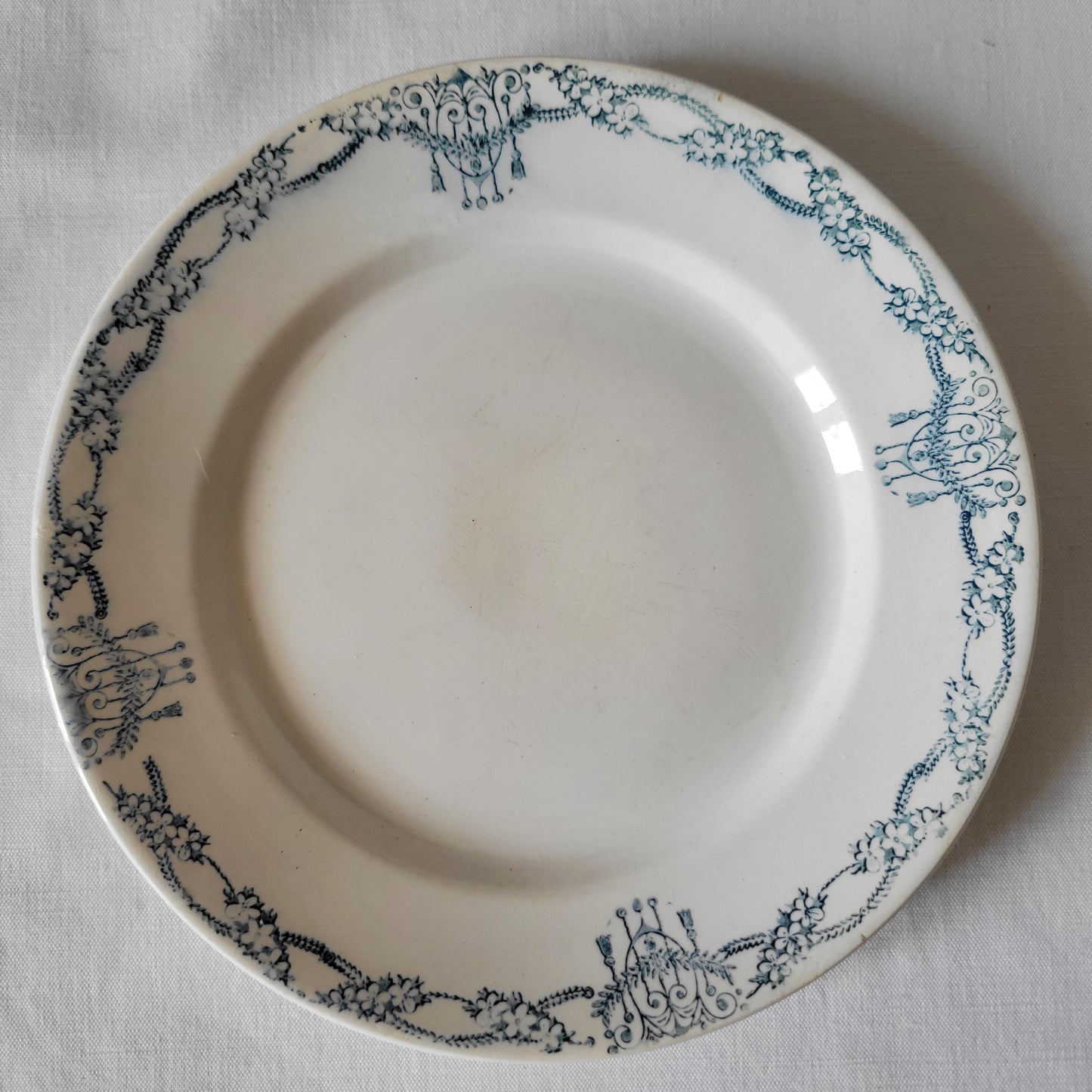 SET 6 mismatched antique green transferware dessert plates c 1880 - 1900