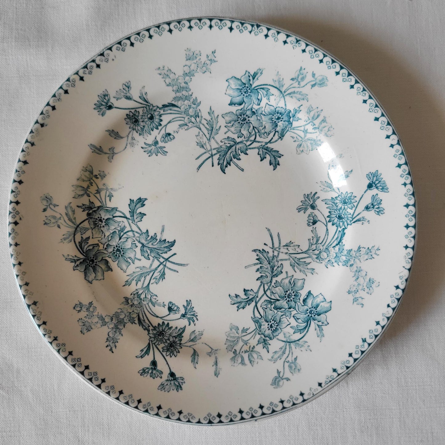 SET 6 mismatched antique green transferware dessert plates c 1880 - 1900