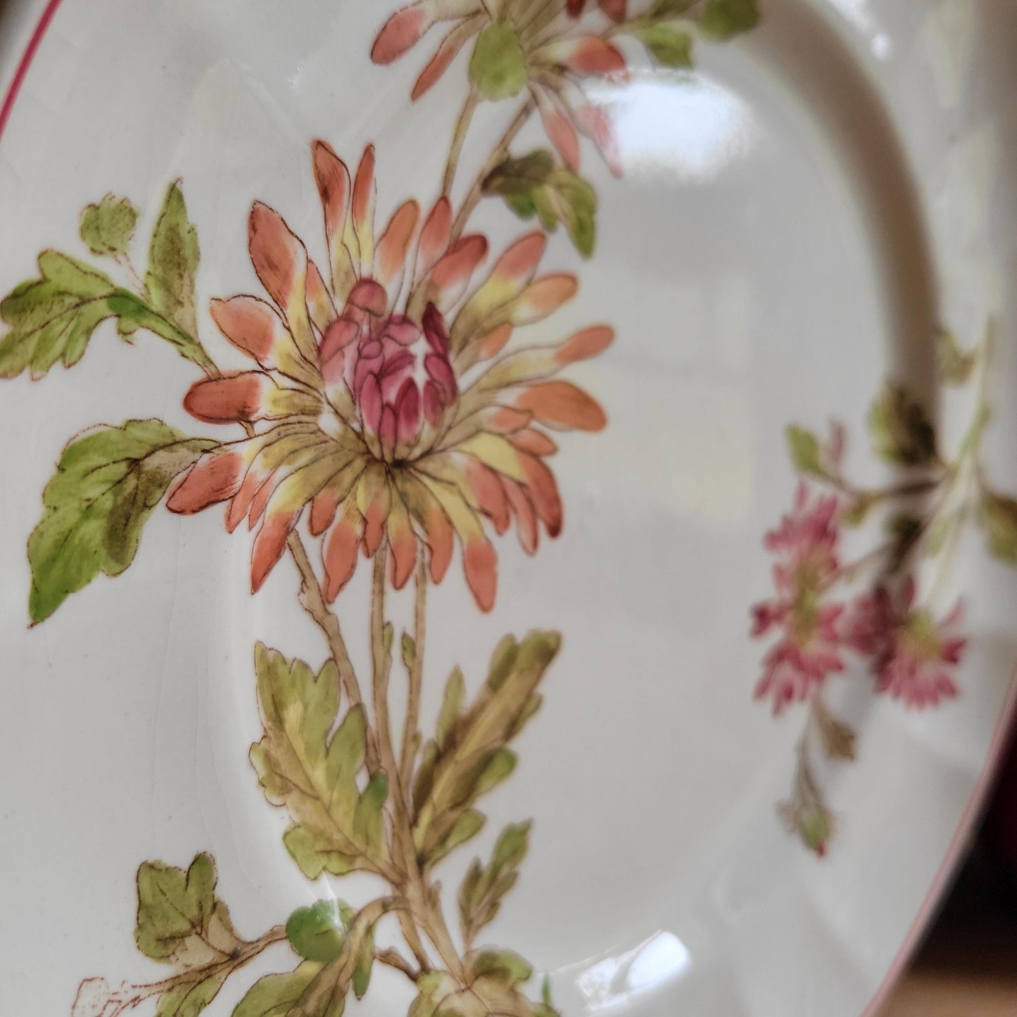 Antique Longchamp Dessert Plate with Polychrome Pink Floral Transferware, France c.1890