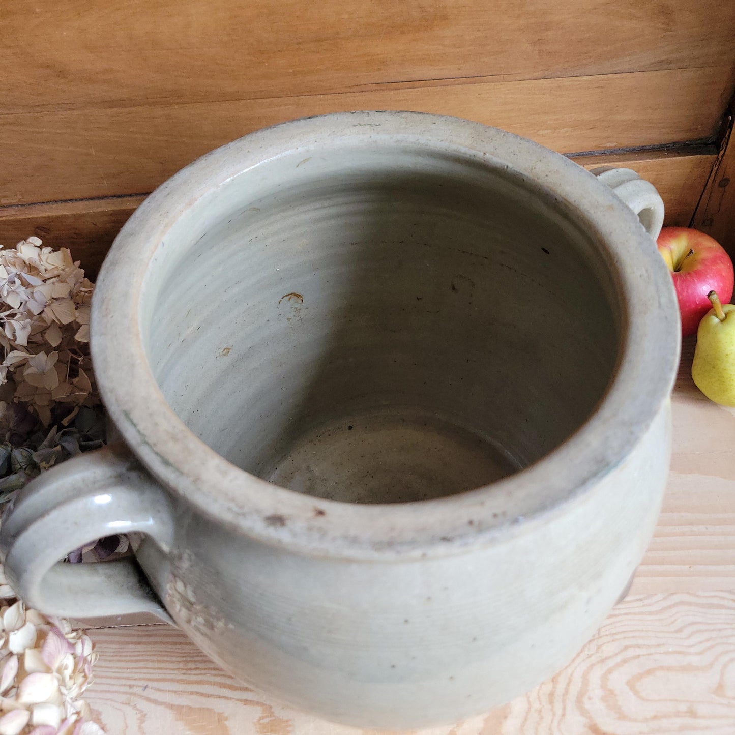 Very Large Antique Ecru Confit Pot with Loop Handles and Kiln ‘Birthmark’, France c.1900