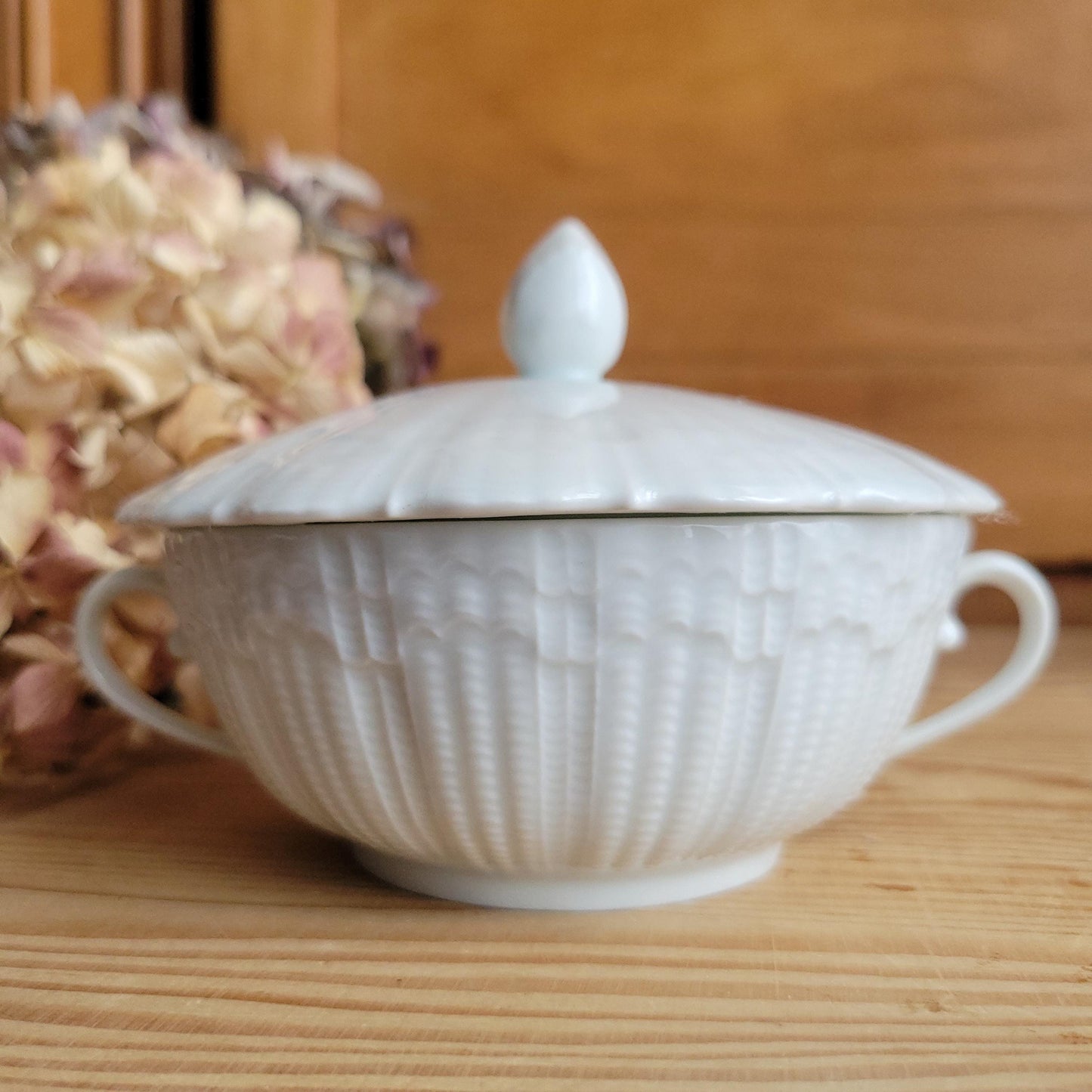 Small Girauld Porcelain Cache Pot / Sugar Bowl with Lid and Handles French Antique c1910
