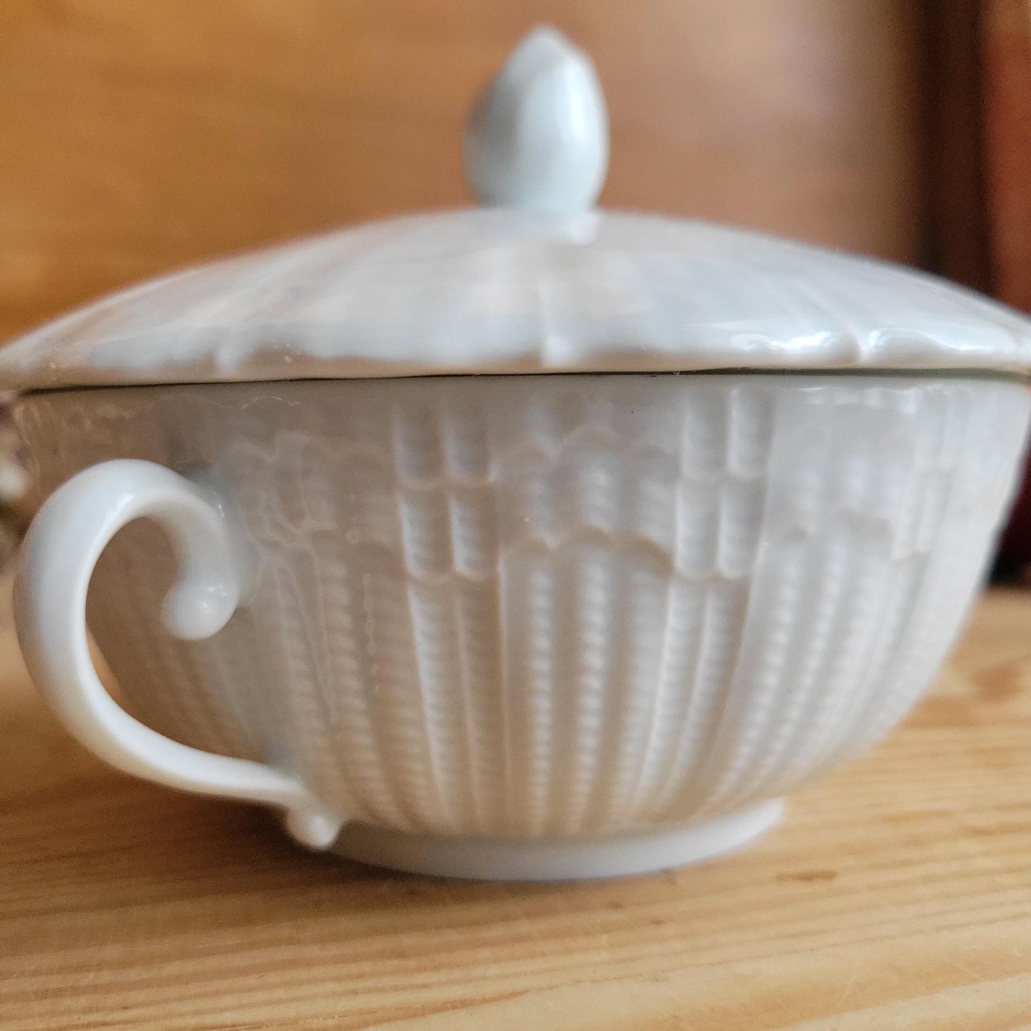 Small Girauld Porcelain Cache Pot / Sugar Bowl with Lid and Handles French Antique c1910