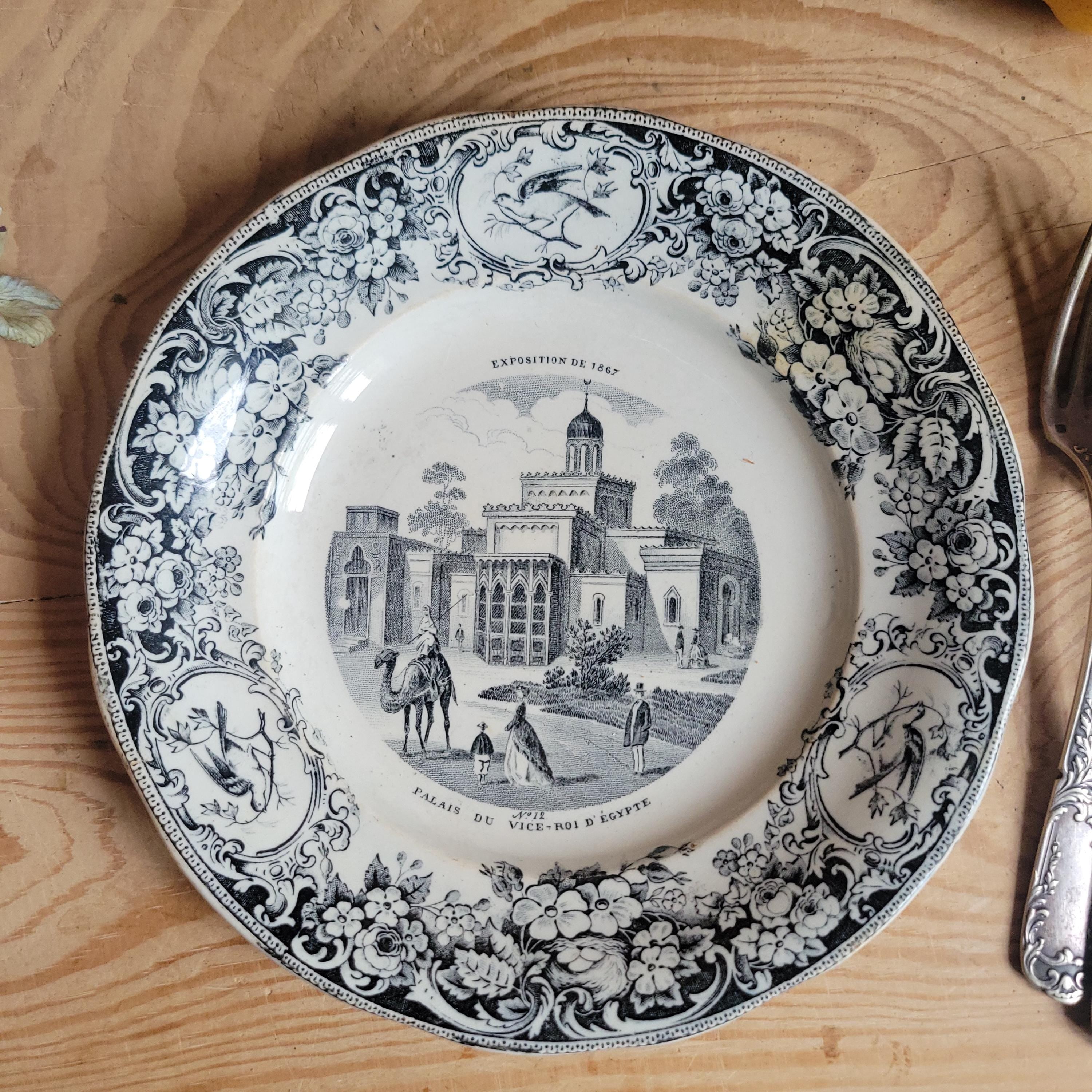 Creil et Montereau 'Exposition 1867' Parlant Plate, Black