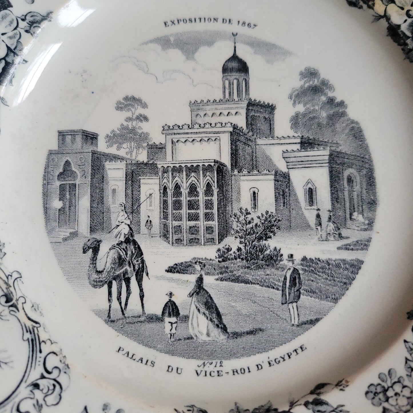 Creil et Montereau ‘Exposition 1867’ Parlant Plate, Black Transferware c.1870