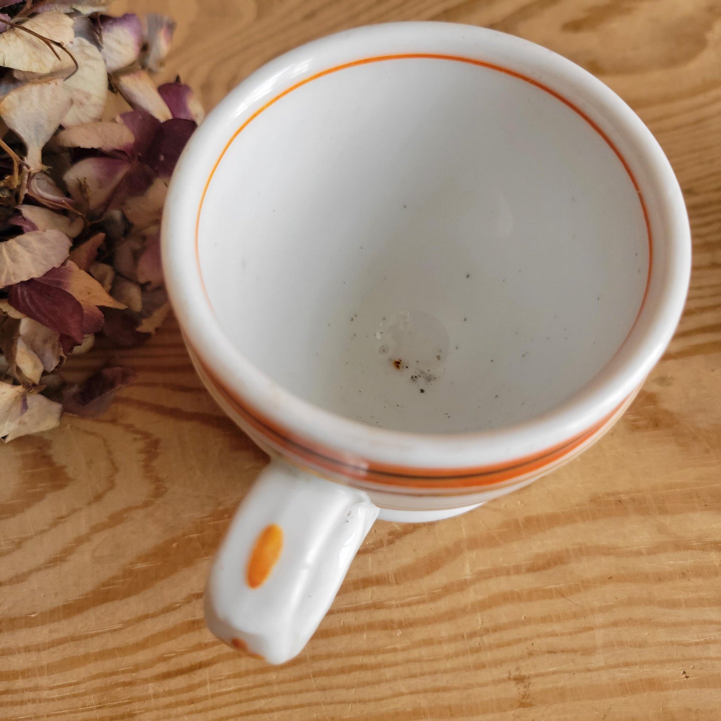 Pair of Antique French Bistro Cups in Paris porcelain, Monogram ‘MR’ or ‘MP’ w orange band decoration