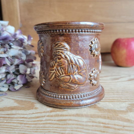 Salt-Glazed ‘Tabac’ (tobacco) Pot with Snuff-Taking Figure, France c.1921