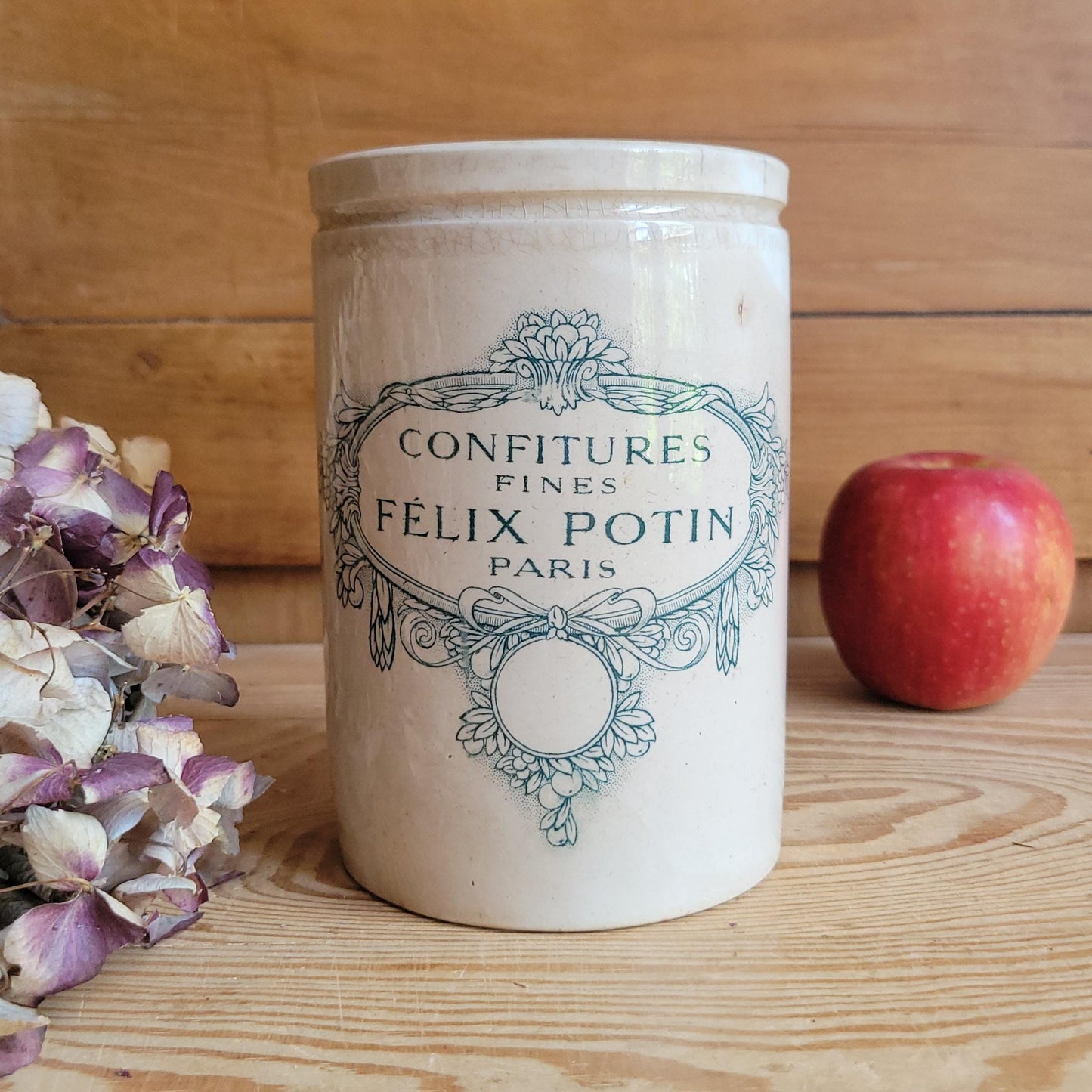 Large Félix Potin Confiture Pot, Antique Patina, Keller & Guerin, Luneville France c.1890