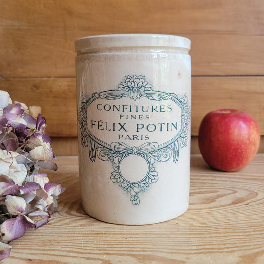 Large Félix Potin Confiture Pot, Antique Patina, Keller & Guerin, Luneville France c.1890