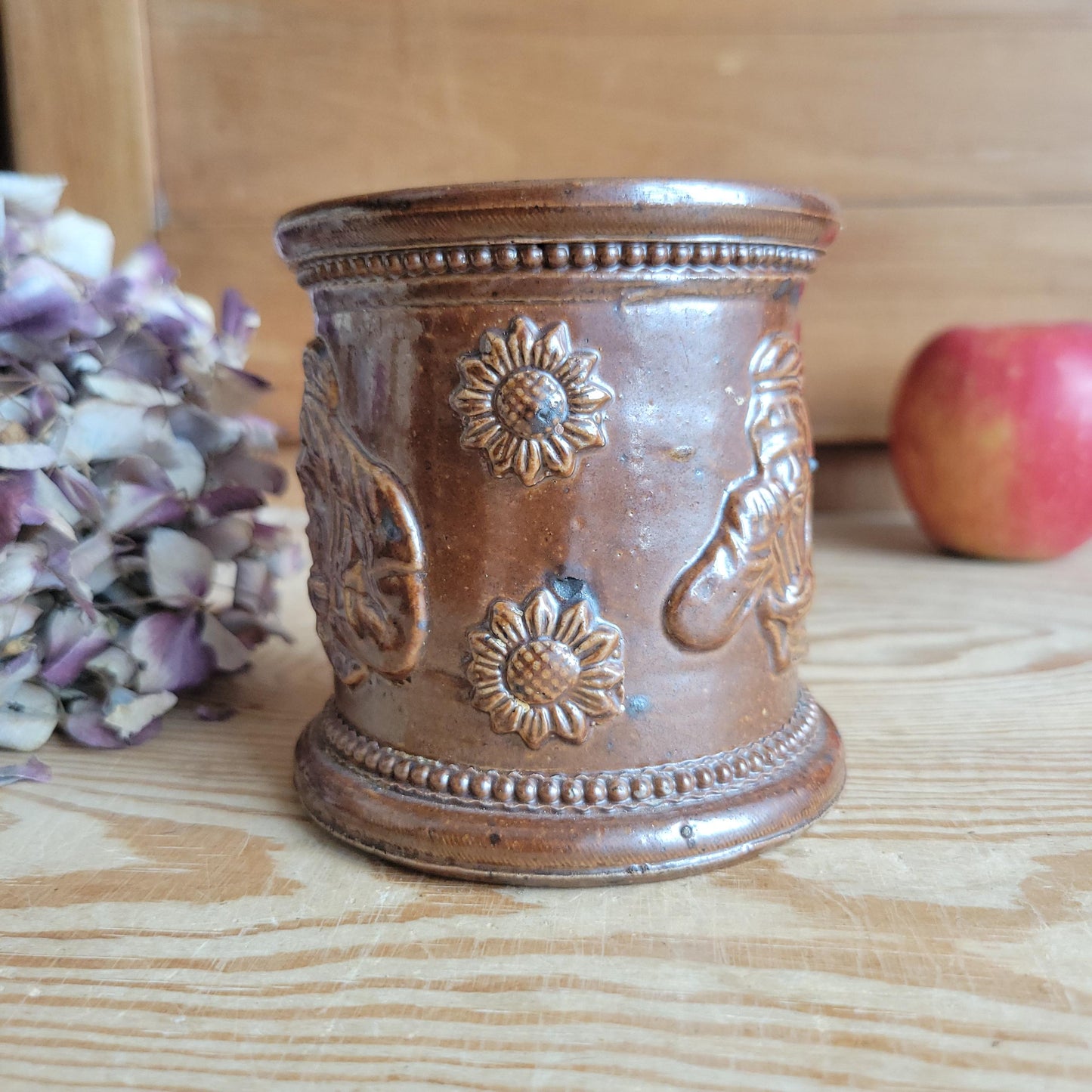 Salt-Glazed ‘Tabac’ (tobacco) Pot with Snuff-Taking Figure, France c.1921