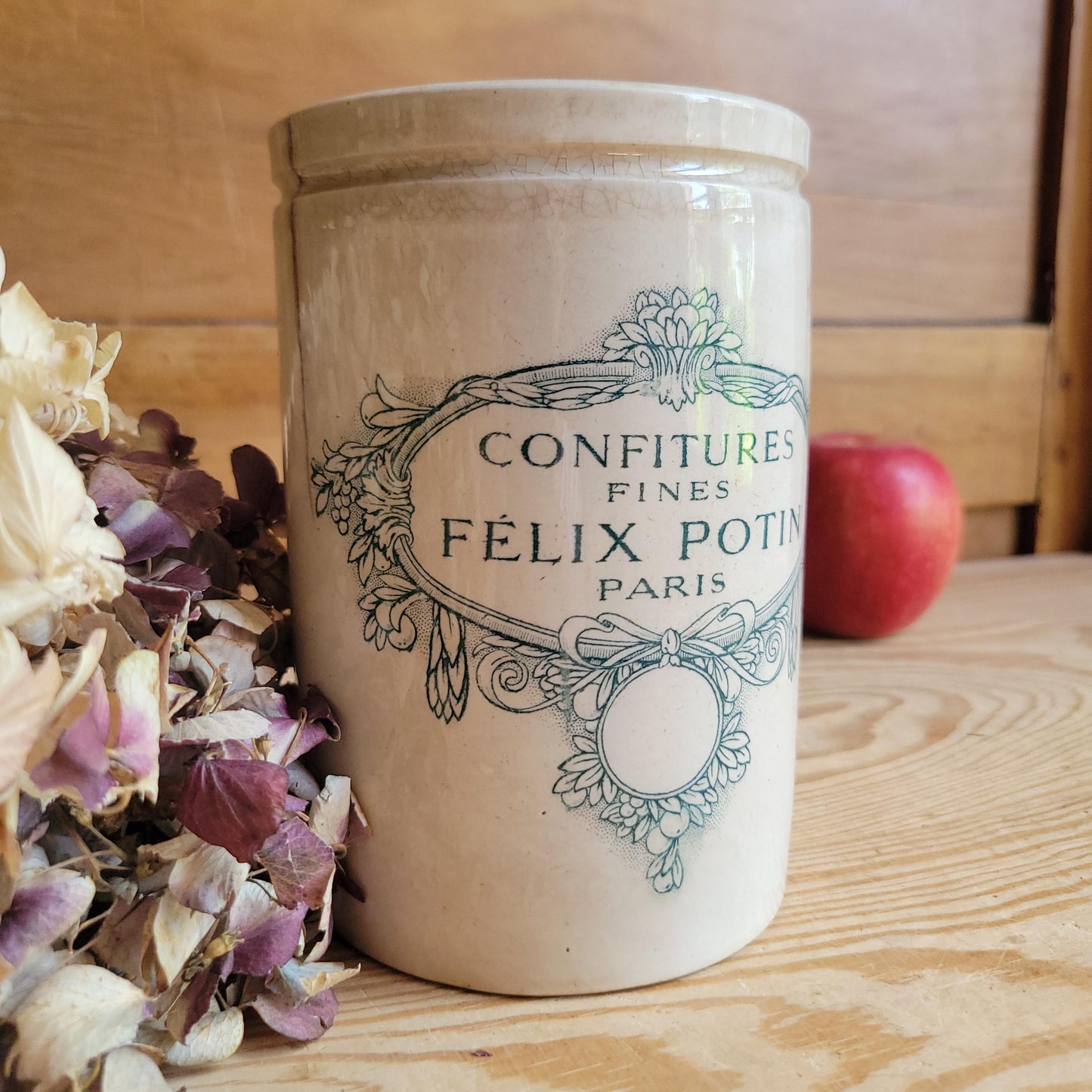 Large Félix Potin Confiture Pot, Antique Patina, Keller & Guerin, Luneville France c.1890