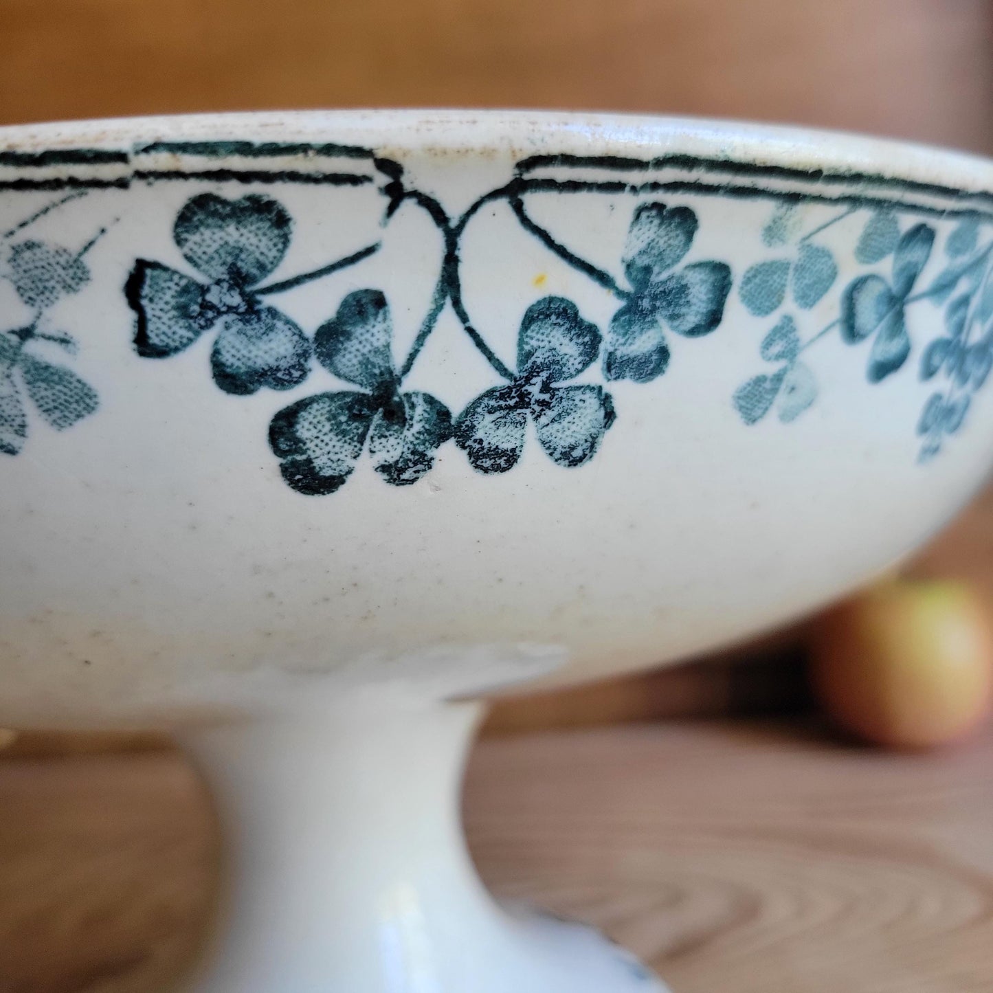 Antique Sarreguemines Compotier in Petrol Blue Transferware, 'Vichy' Pattern, France c.1890