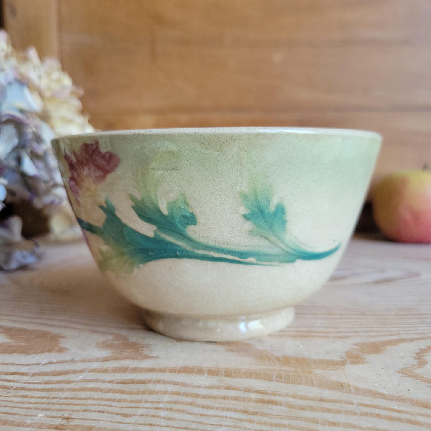 Antique French Majolica Café au Lait Bowl with Hibiscus Decoration, France c.1890
