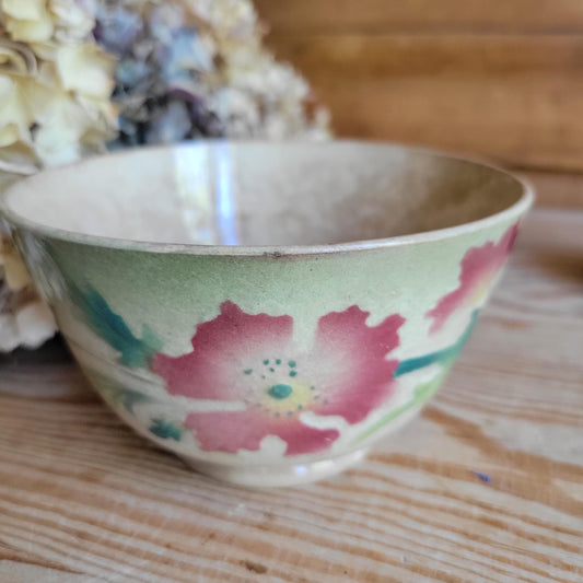 Antique French Majolica Café au Lait Bowl with Hibiscus Decoration, France c.1890