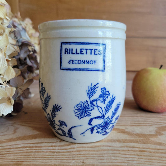 Antique St Uze 'Rillettes d'Écommoy' stoneware Advertising Pot with Handle, France c.1900