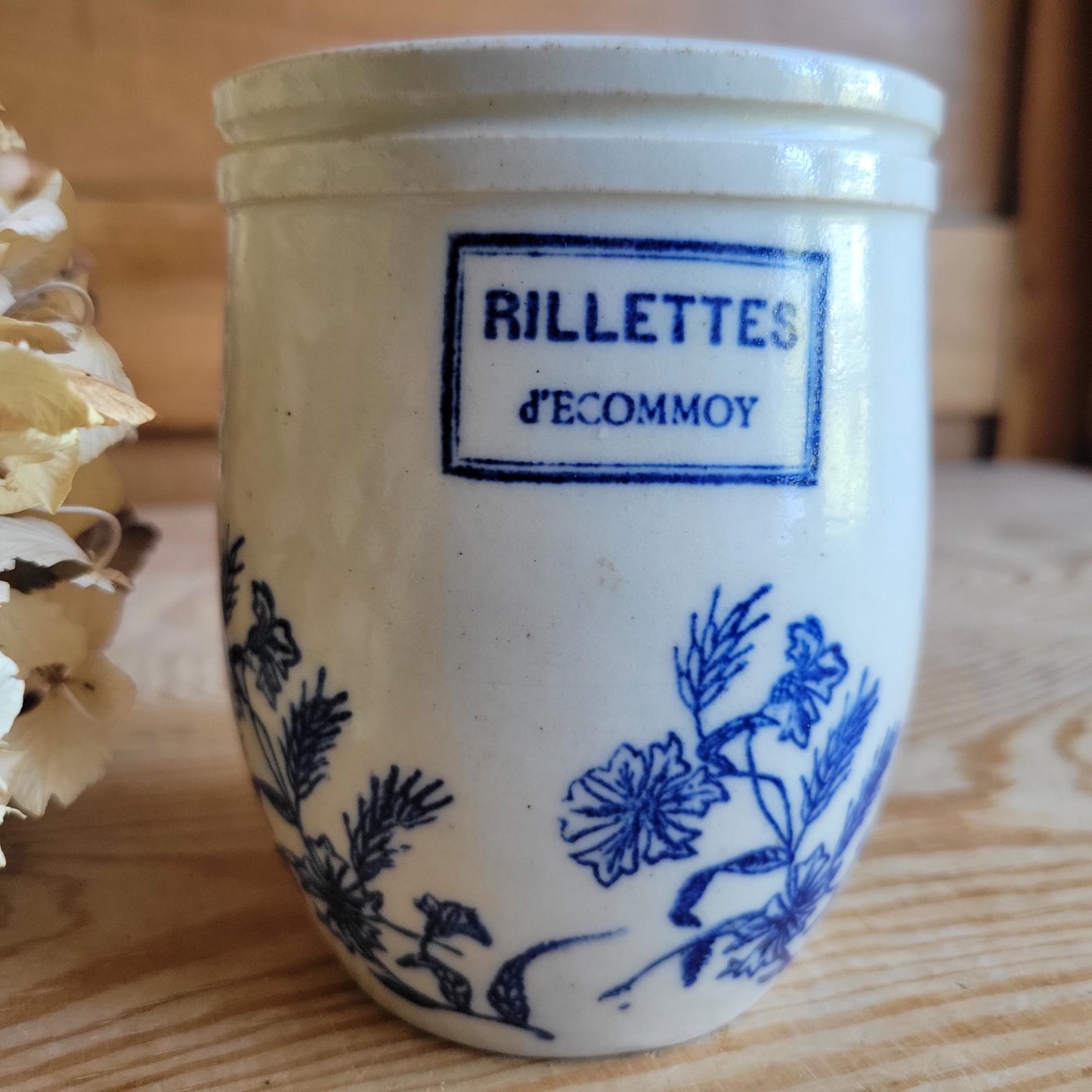 Antique St Uze 'Rillettes d'Écommoy' stoneware Advertising Pot with Handle, France c.1900