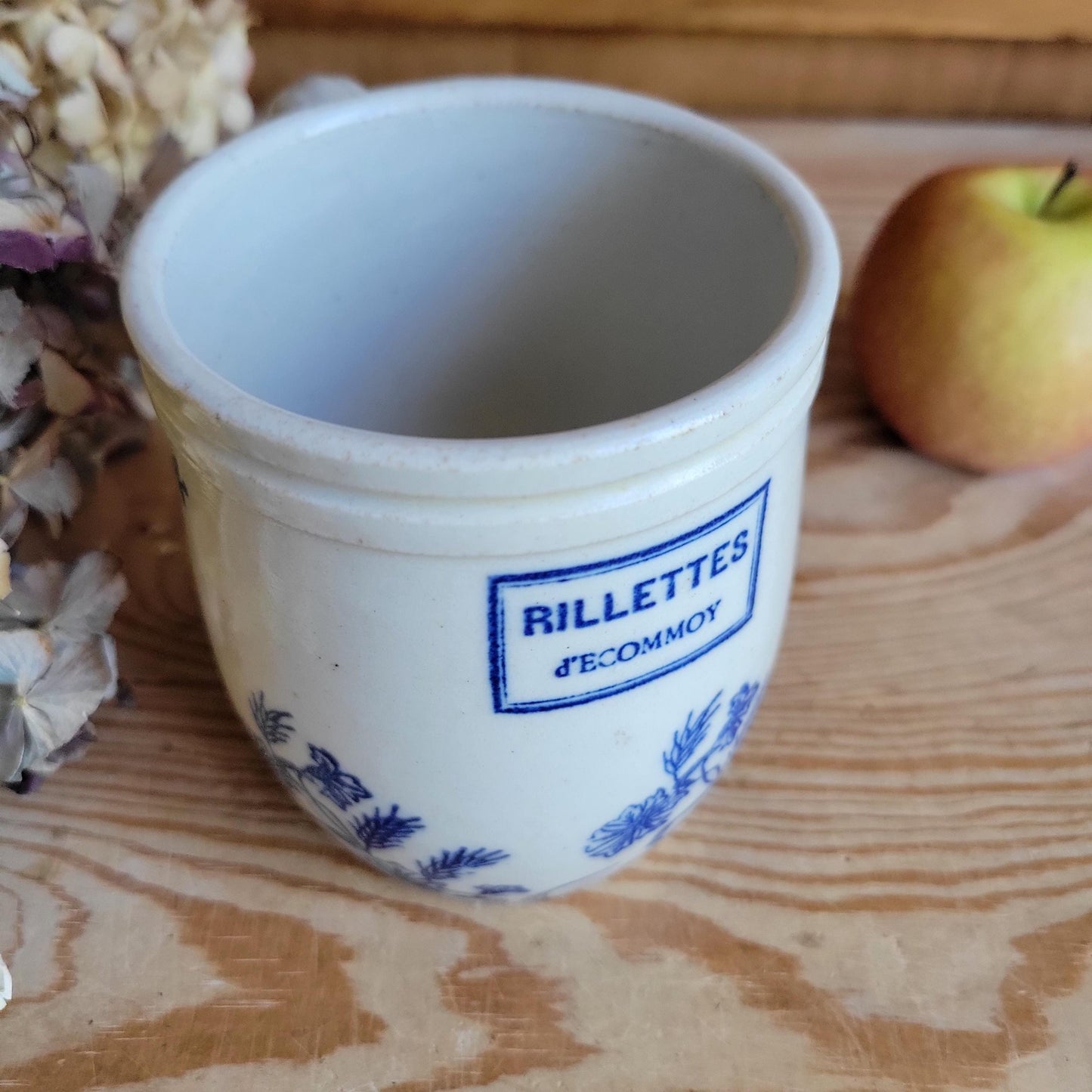 Antique St Uze 'Rillettes d'Écommoy' stoneware Advertising Pot with Handle, France c.1900