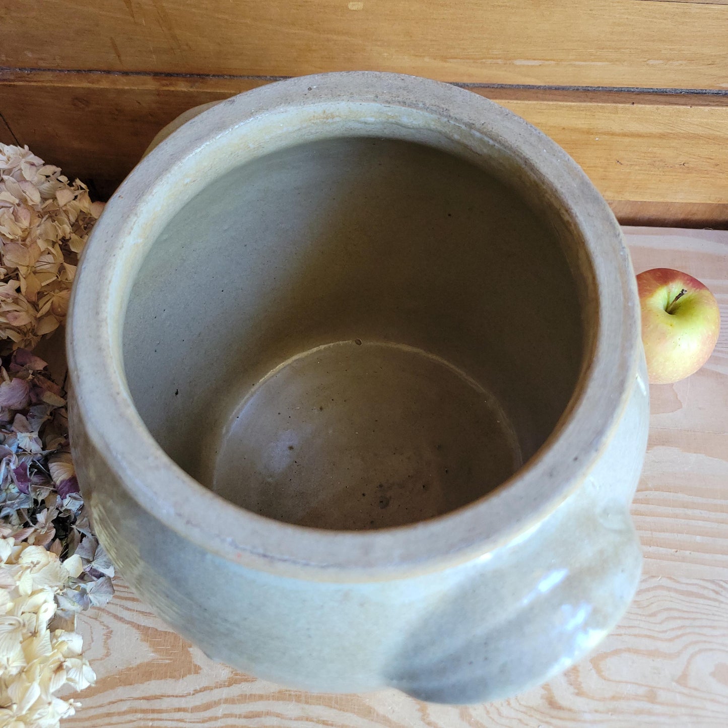 Large Antique Ecru Stoneware Confit Pot with Applied Handles, France c.1900