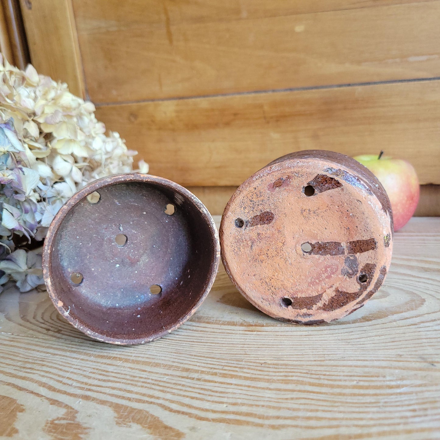 Pair of Vintage French Terracotta Faiselles with Chocolate Brown Glaze, c.1940
