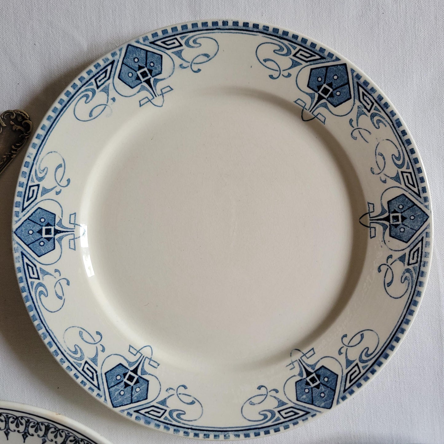 Antique Mismatched French/Belgian Ironstone Dinner Plates - Blue Transferware, Set of 6